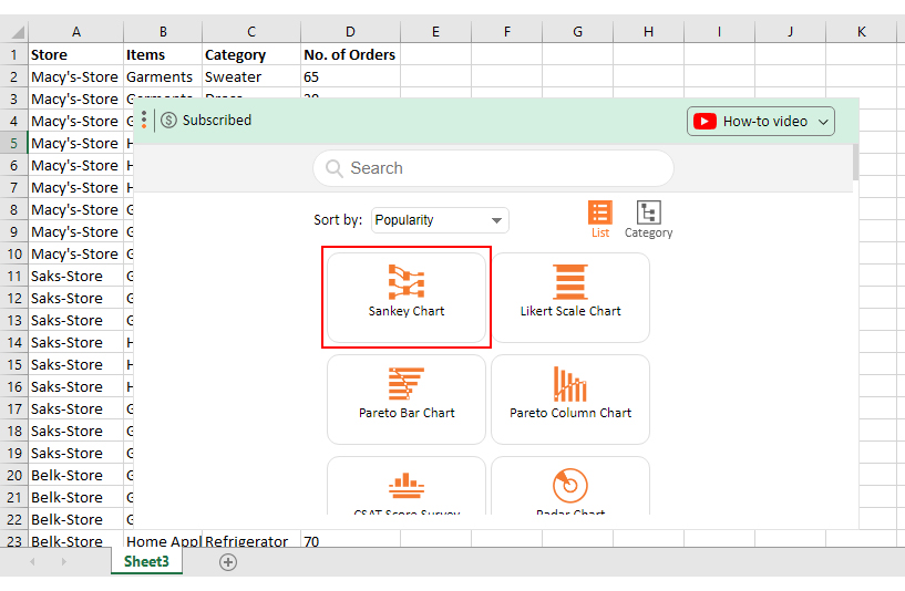 search chart in excel