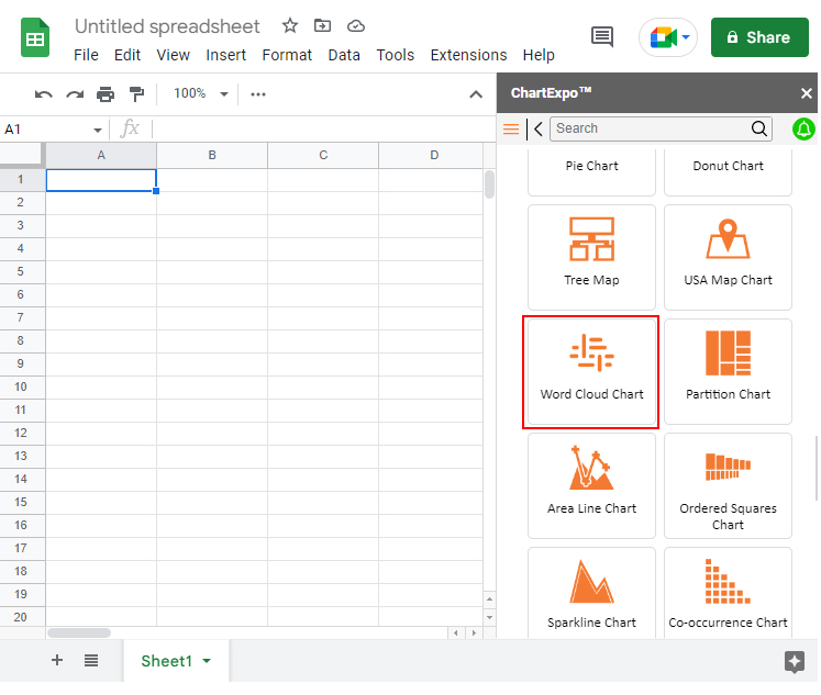 search word cloud chart in google sheets