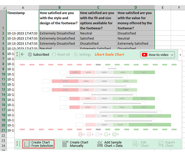 Create Chart From Selection for creating closed-ended question examples