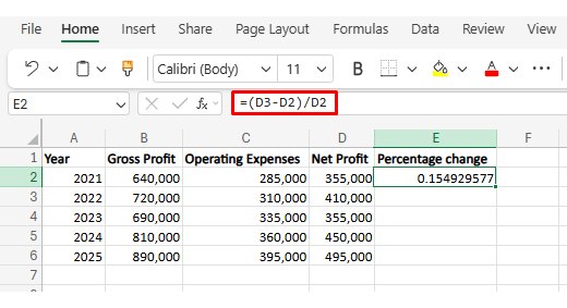 Percentage Change Formula in Excel