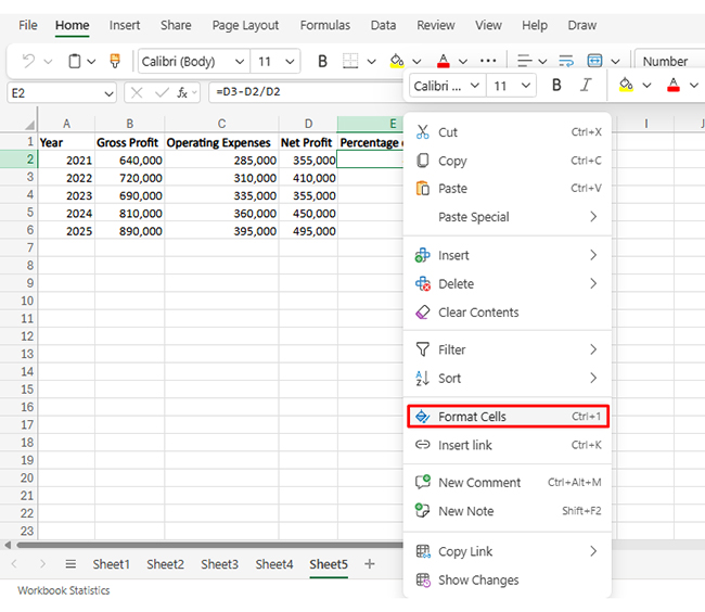 Percentage Change Formula in Excel