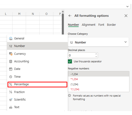 Percentage Change Formula in Excel