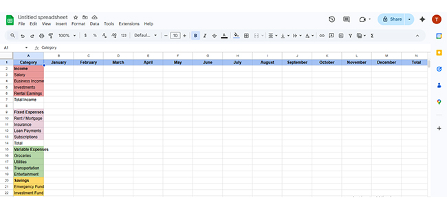 Annual Budget Template in Google Sheets