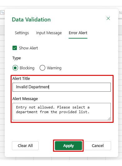 Data Validation in Excel