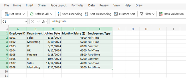 Data Validation in Excel
