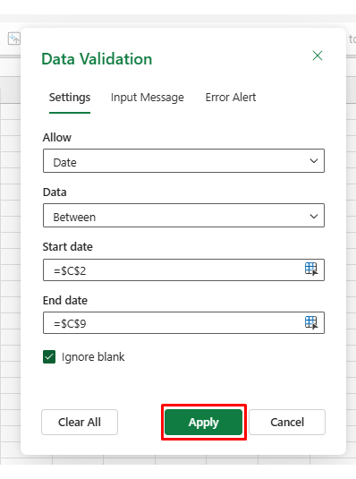 Data Validation in Excel