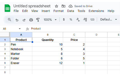 SUMPRODUCT in Google Sheets