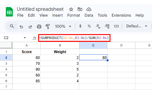 SUMPRODUCT in Google Sheets