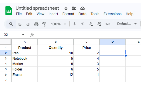 SUMPRODUCT in Google Sheets